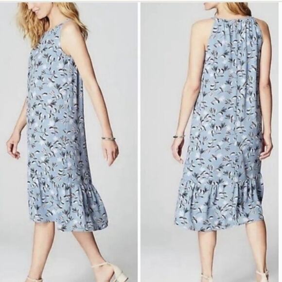 J. Jill Dresses & Skirts - J Jill Wearever Blue Floral Dress Halter Neck Midi Length Size XL